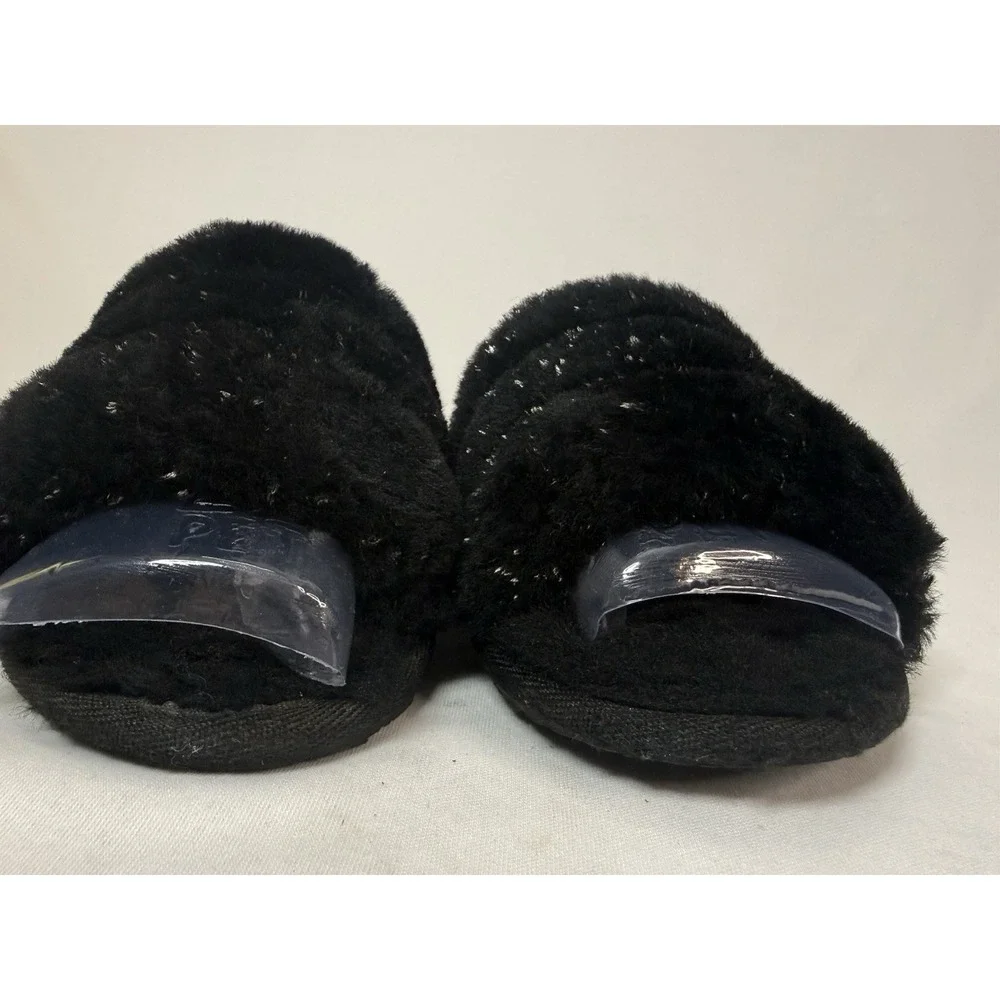 Ugg Fluff Yeah Black Sparkle L Slip On Slide Platform Sandal Girls Size 10
